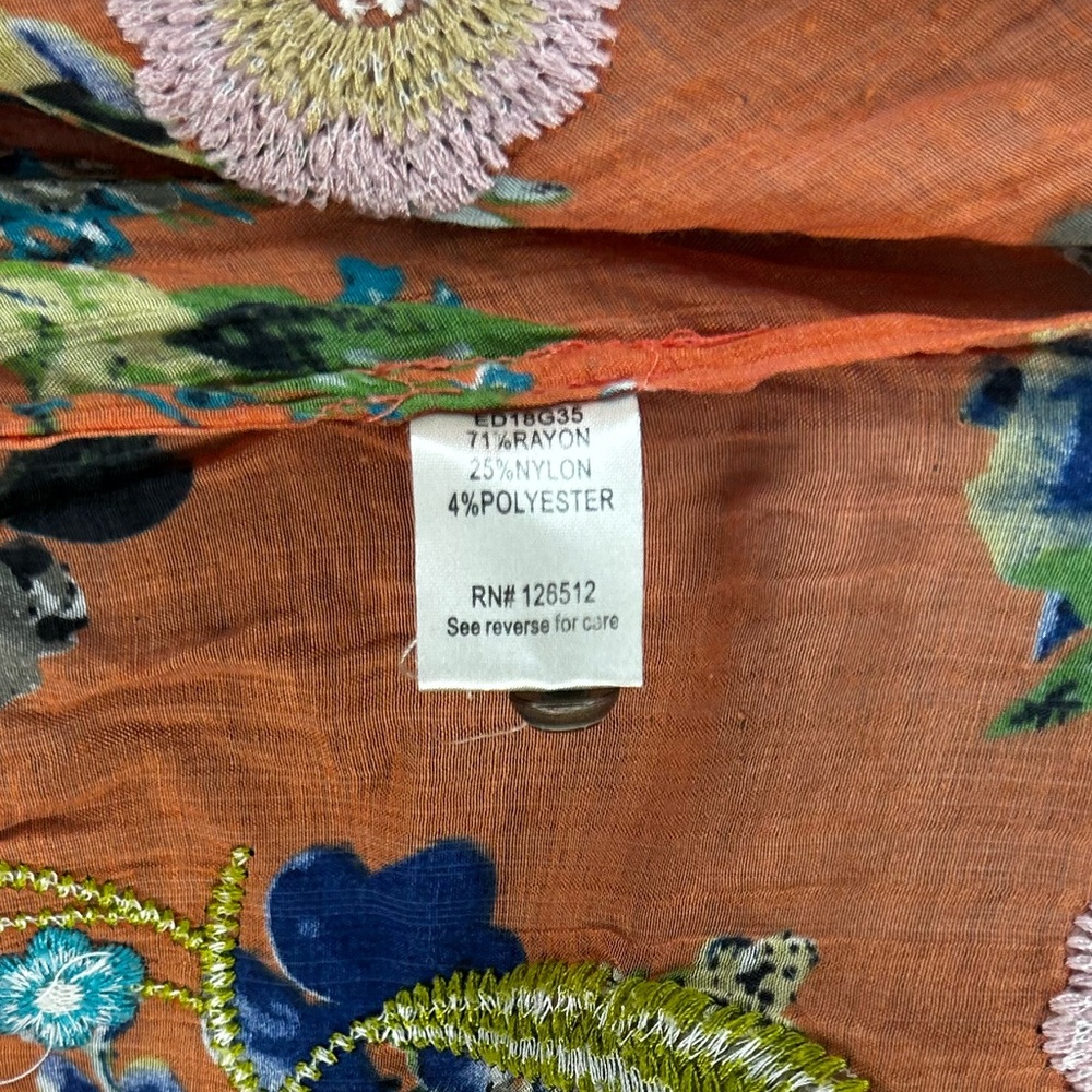 Women’s Aratta Silent Journey Orange Floral Long Sleeve Rayon Nylon Blouse Small - Picture 4 of 4